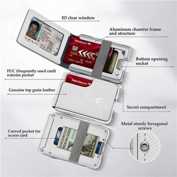 Mens Wallet Tactical Bifold Wallets for Men Metal RFID Blocking Aluminum - Picture 3 of 6